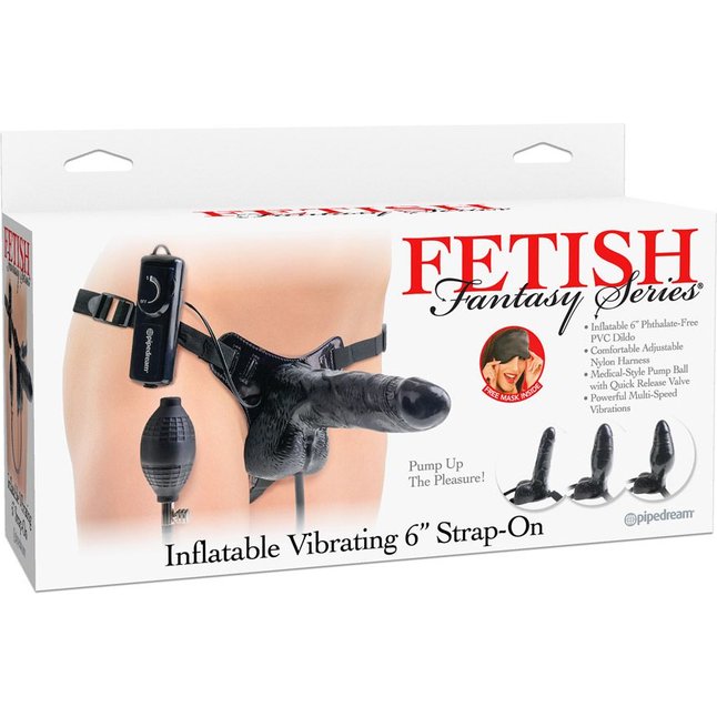 Черный страпон с ручным насосом Inflatable Vibrating 6 - 15,5 см - Fetish Fantasy Series. Фотография 5.