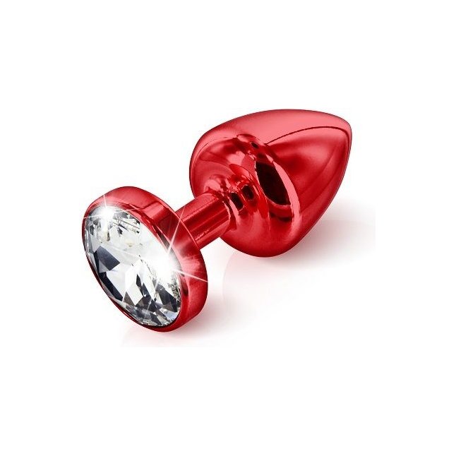 Красная анальная пробка Anni Round T2 с прозрачным кристаллом - 7,5 см. Фотография 2.