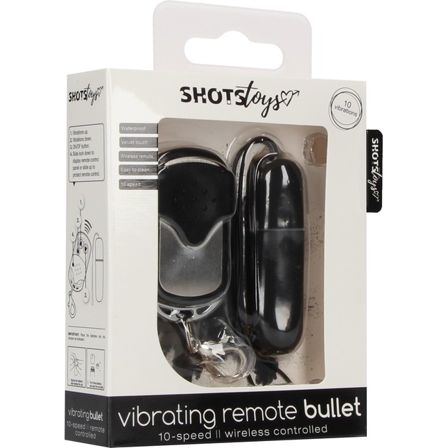 Черная вибропуля Remote Vibrating Bullet с пультом ДУ - Shots Toys. Фотография 7.