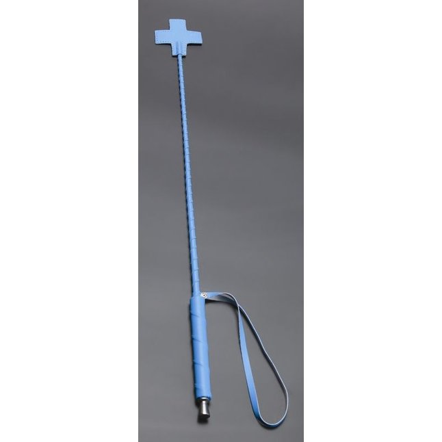 Голубой стек с наконечником-крестом из искусственной кожи - 70 см - BDSM accessories