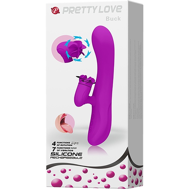 Вибратор со стимулятором клитора в виде пропеллера Buck - 20,5 см - Pretty Love. Фотография 9.
