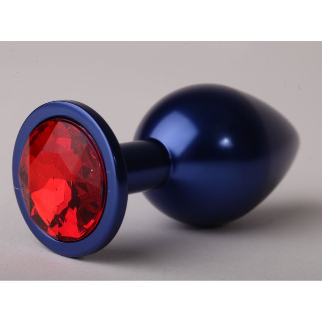 Синяя анальная пробка с красным кристаллом - 8,2 см