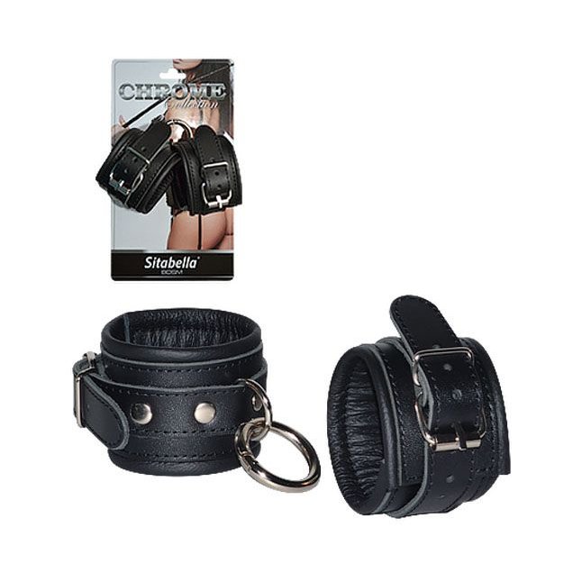Кожаные наручники с круглым карабином Sitabella Chrome Collection - BDSM accessories