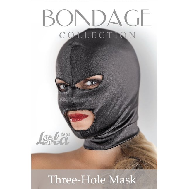Чёрная маска-шлем Three-Hole Mask с вырезами для глаз и рта - Bondage Collection