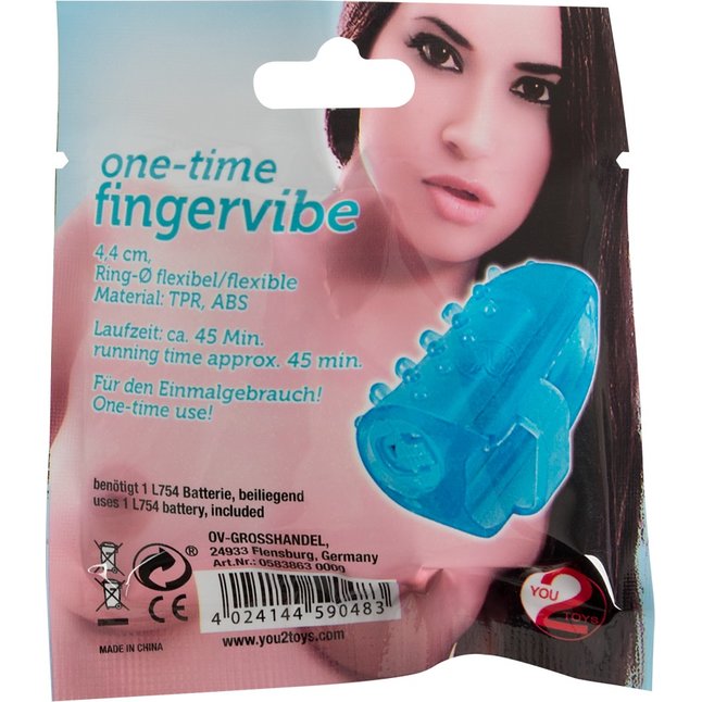 Голубая насадка на палец с вибрацией One-time Finger Vibrator - You2Toys. Фотография 5.
