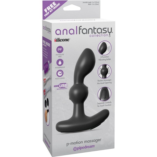 Стимулятор простаты с вибрацией с двумя моторами P-Motion Massager - 15,2 см - Anal Fantasy Collection. Фотография 4.