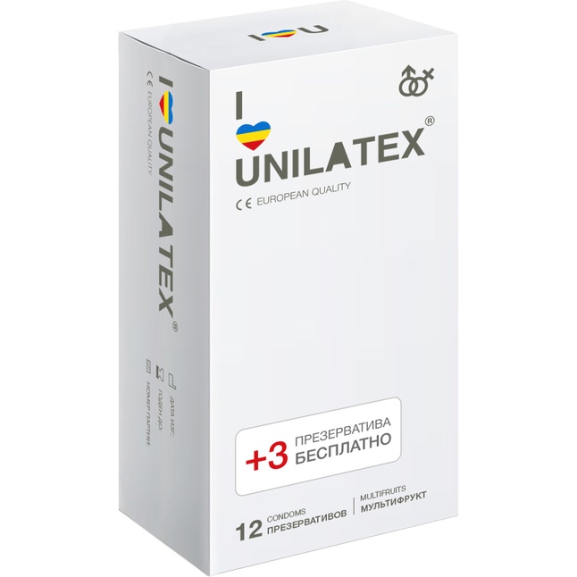 Разноцветные ароматизированные презервативы Unilatex Multifruit - 12 шт. 3 шт. в подарок