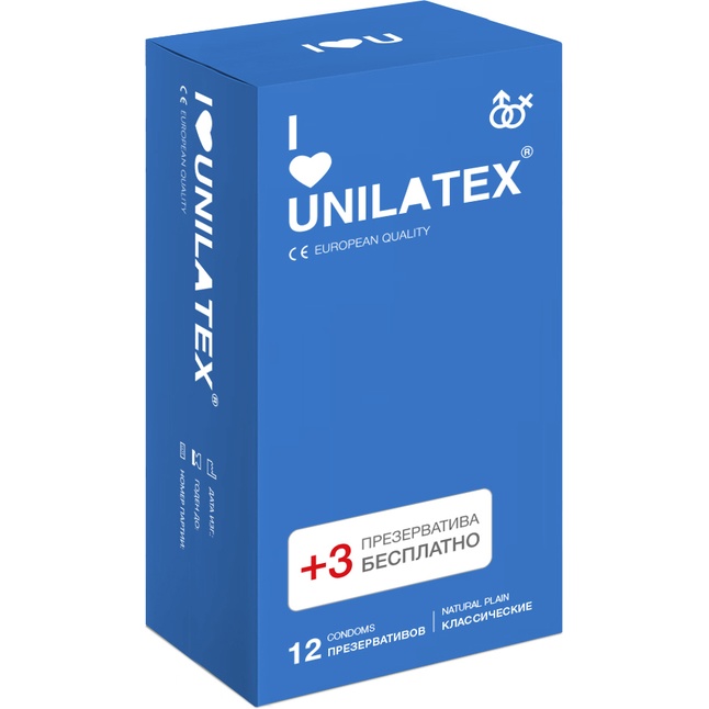 Классические презервативы Unilatex Natural Plain - 12 шт. 3 шт. в подарок