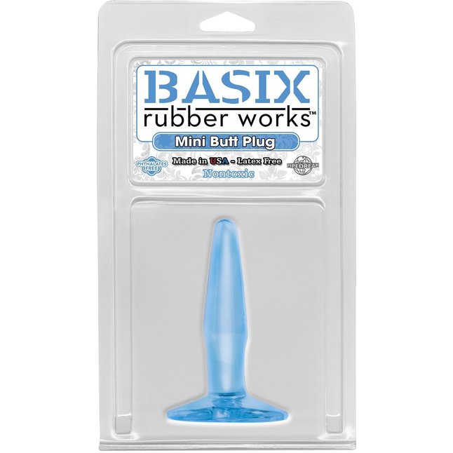 Маленькая голубая анальная пробка Mini Butt Plug - 10,8 см - Basix Rubber Works. Фотография 2.