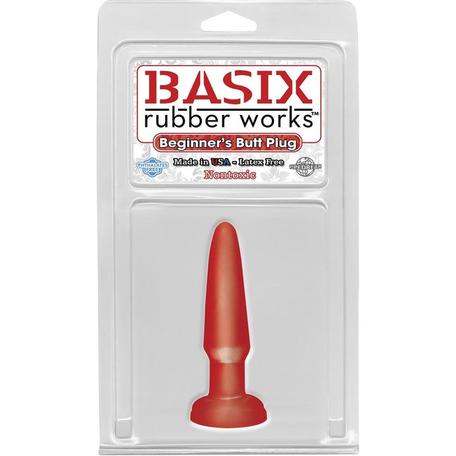 Красная анальная пробка Beginners Butt Plug - 10,9 см - Basix Rubber Works. Фотография 2.