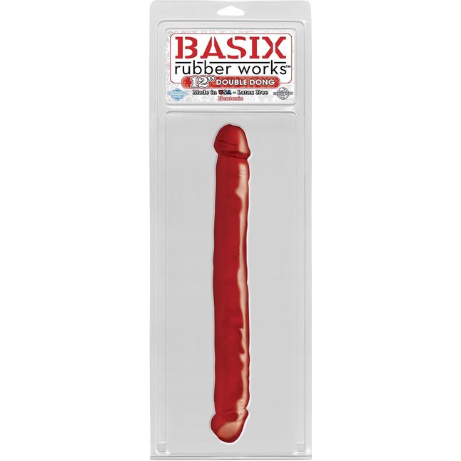 Двусторонний красный фаллоимитатор 12 Double Dong - 33,7 см - Basix Rubber Works. Фотография 2.
