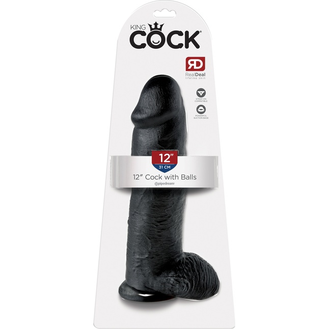 Чёрный фаллоимитатор-гигант 12 Cock with Balls - 30,5 см - King Cock. Фотография 5.