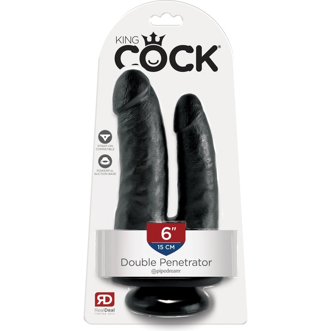 Чёрный анально-вагинальный фаллоимитатор Double Penetrator - 20,9 см - King Cock. Фотография 6.