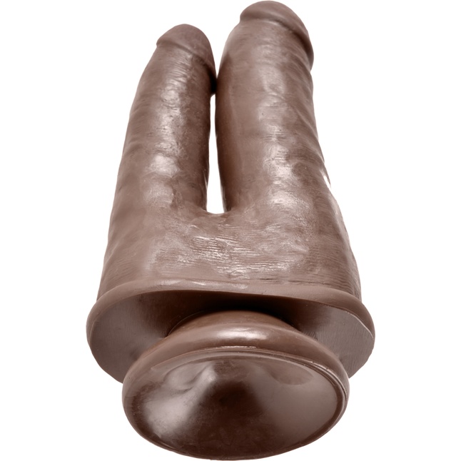 Коричневый анально-вагинальный фаллоимитатор Double Penetrator - 20,9 см - King Cock. Фотография 4.