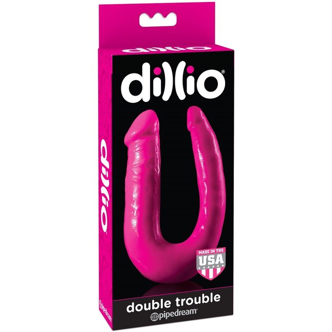 Ярко-розовый U-образный фаллоимитатор Double Trouble - 34,3 см - Dillio. Фотография 3.