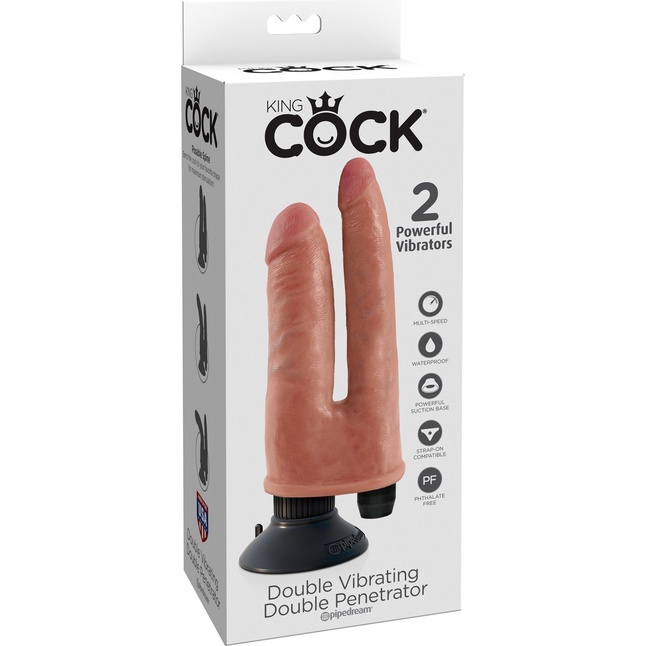 Двойной телесный вибратор со съемной присоской Double Vibrating Double Penetrator - 20,3 см - King Cock. Фотография 6.