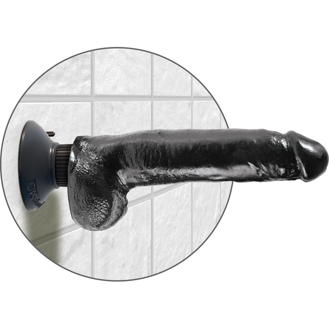 Чёрный виброфаллос со съемной присоской 9 Vibrating Cock with Balls - 22,9 см - King Cock. Фотография 4.