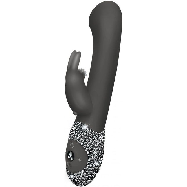 Чёрный вибратор The G-spot Rabbit со стразами на рукояти - 22 см