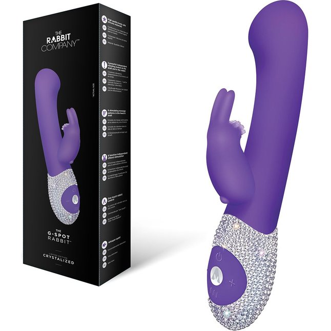 Фиолетовый вибромассажёр The G-spot Rabbit с украшенной стразами рукоятью - 22 см