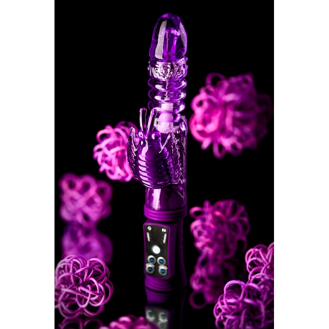 Фиолетовый вибратор с ротацией бусин, клиторальным стимулятором и надёжной присоской. Фотография 15.
