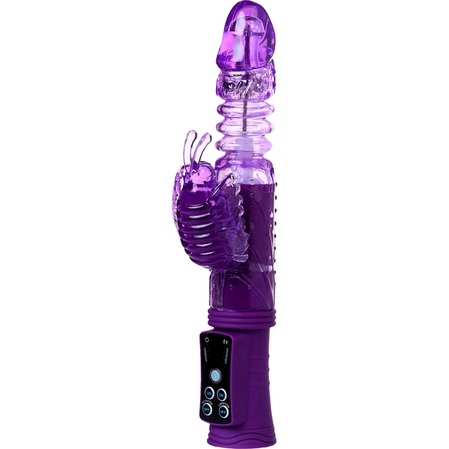 Фиолетовый вибратор с ротацией бусин, клиторальным стимулятором и надёжной присоской. Фотография 6.