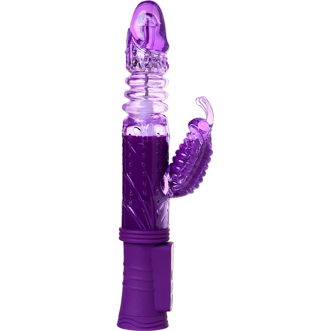 Фиолетовый вибратор с ротацией бусин, клиторальным стимулятором и надёжной присоской. Фотография 8.