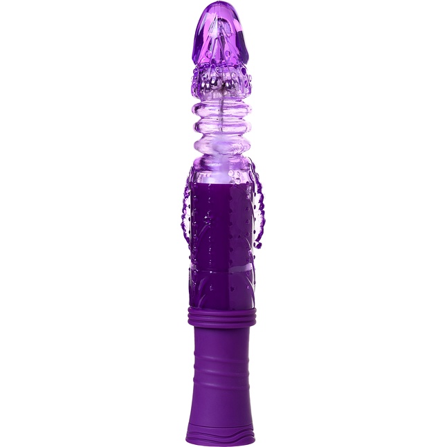 Фиолетовый вибратор с ротацией бусин, клиторальным стимулятором и надёжной присоской. Фотография 9.