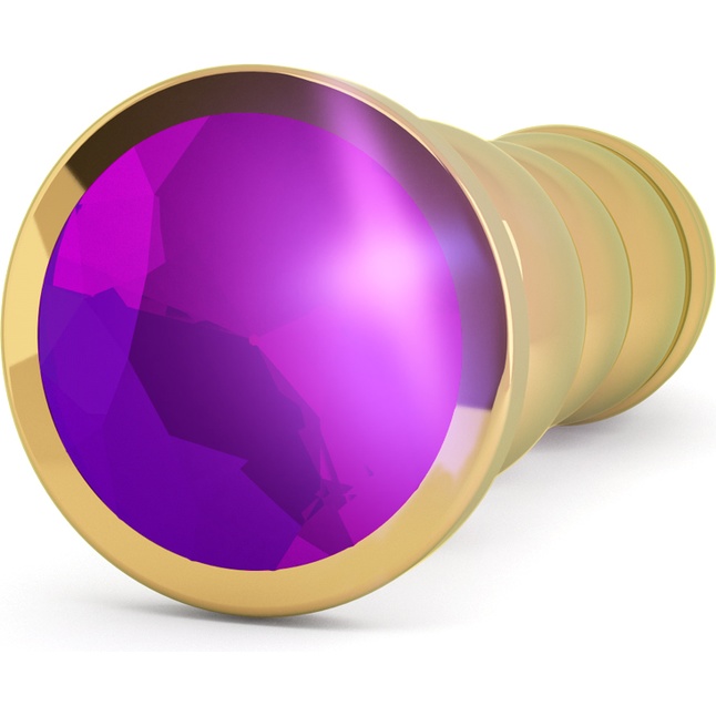 Золотистая фигурная анальная пробка R10 RICH Gold/Purple с фиолетовым кристаллом - 14,5 см - Rich. Фотография 2.