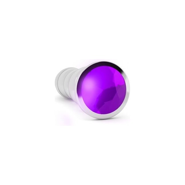 Серебристая фигурная анальная пробка R10 RICH Gold/Purple с фиолетовым кристаллом - 14,5 см - Rich. Фотография 2.