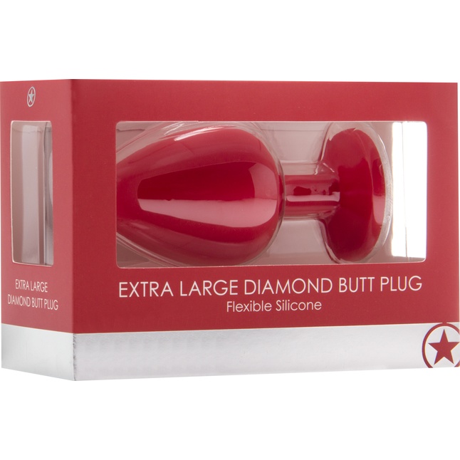 Красная анальная пробка OUCH! Extra Large Diamond Butt Plug с кристаллом - 9,3 см - Ouch!. Фотография 2.