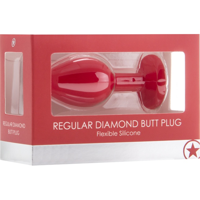Красная анальная пробка OUCH! Regular Diamond Butt Plug с прозрачным кристаллом - 7,3 см - Ouch!. Фотография 2.