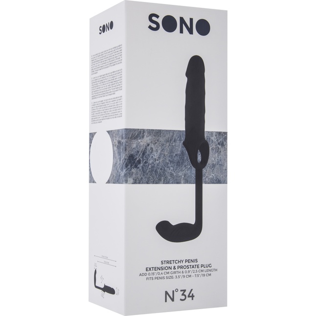 Чёрная насадка с анальным стимулятором Stretchy Penis Exten and Plug No.34 - Sono. Фотография 3.