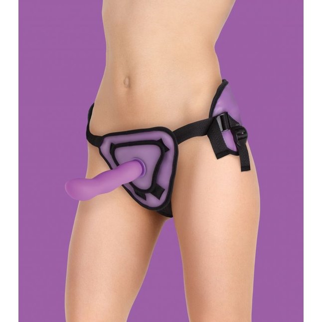Фиолетовый страпон Deluxe Silicone Strap On 8 Inch с волнистой насадкой - 20,5 см - Ouch!. Фотография 5.