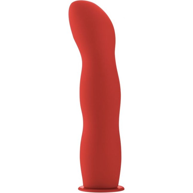 Красный страпон Deluxe Silicone Strap On 8 Inch с волнистой насадкой - 20,5 см - Ouch!. Фотография 4.