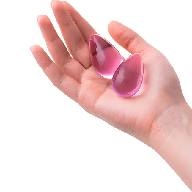 Розовые стеклянные вагинальные шарики в форме капелек - Sexus Glass. Фотография 3.