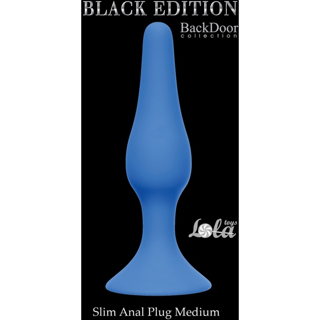 Синяя анальная пробка Slim Anal Plug Medium - 11,5 см - Back Door Collection Black Edition. Фотография 2.