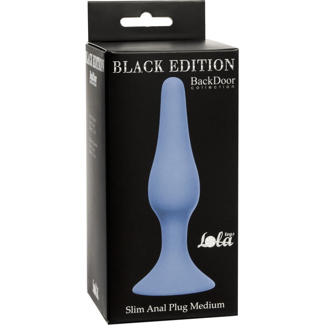Синяя анальная пробка Slim Anal Plug Medium - 11,5 см - Back Door Collection Black Edition. Фотография 3.