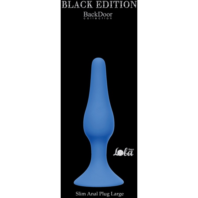 Синяя анальная пробка Slim Anal Plug Large - 12,5 см - Back Door Collection Black Edition. Фотография 2.