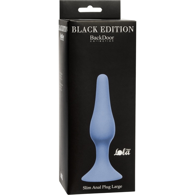 Синяя анальная пробка Slim Anal Plug Large - 12,5 см - Back Door Collection Black Edition. Фотография 3.