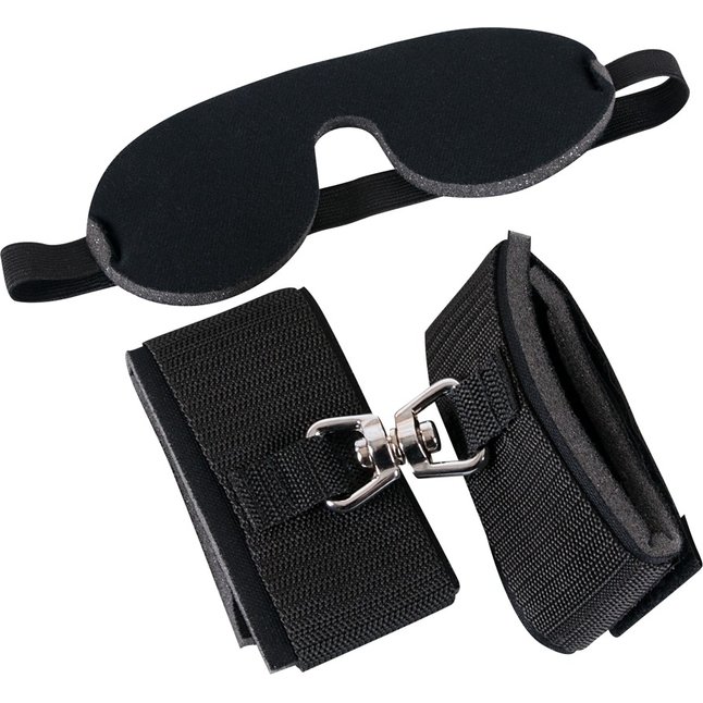 Набор БДСМ: наручники и маска на глаза чёрного цвета - Bad Kitty