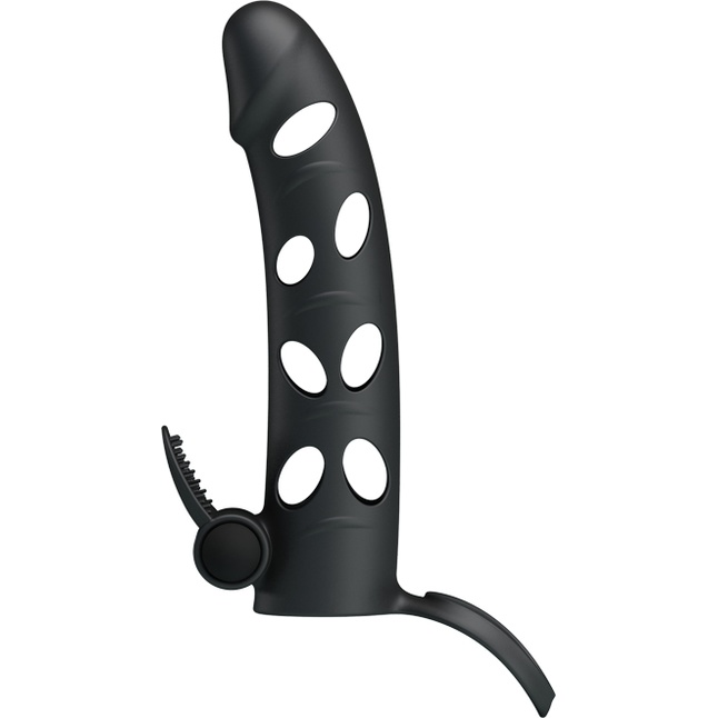 Чёрная закрытая насадка на пенис с вибрацией - 15,2 см - Pretty Love. Фотография 2.
