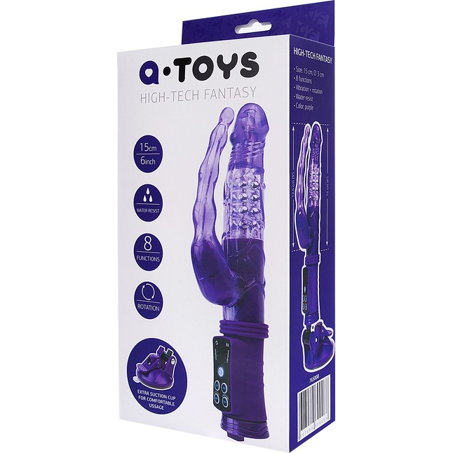 Фиолетовый анально-вагинальный вибратор на присоске A-toys. Фотография 8.