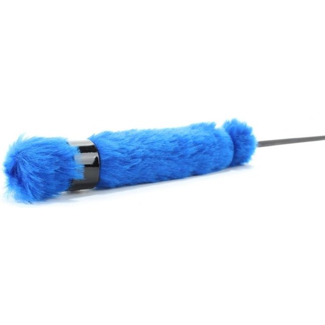 Черный лаковый стек с синей меховой ручкой - 61 см - BDSM Light. Фотография 5.