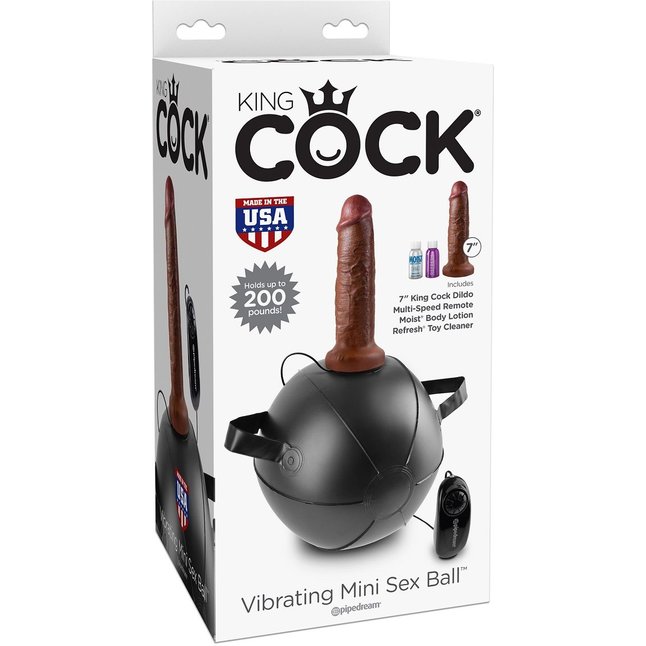 Мини-мяч с фаллической насадкой коричневого цвета и вибрацией Vibrating Mini Sex Ball with 7 Dildo - 17,7 см - King Cock. Фотография 4.