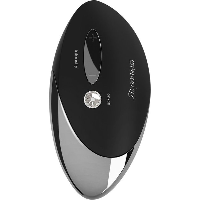 Чёрный бесконтактный стимулятор с хромированной вставкой Womanizer W500 Black Chrome. Фотография 4.