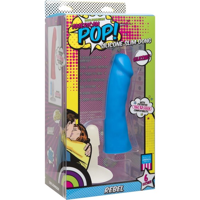 Голубой фаллоимитатор American POP! Rebel 6 Slim Dong - 16,5 см - American POP!. Фотография 2.