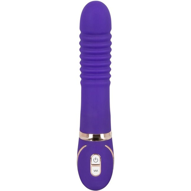Фиолетовый водонепроницаемый вибратор Pleats с рёбрышками - 22 см. Фотография 2.