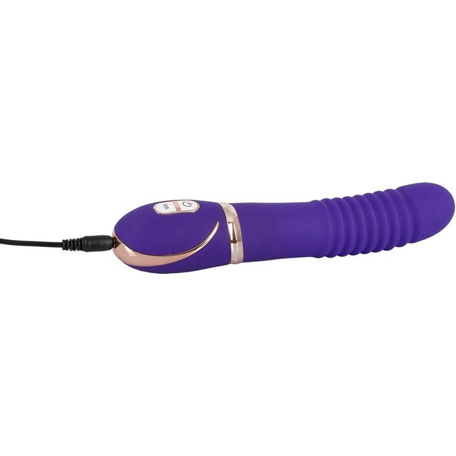Фиолетовый водонепроницаемый вибратор Pleats с рёбрышками - 22 см. Фотография 3.