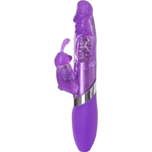 Фиолетовый вибратор с вращением бусин и клиторальным зайчиком Power Play O-Bunny - 21,5 см - Power Play