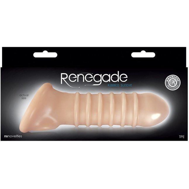 Телесная насадка на пенис с рёбрами и подхватом мошонки Renegade Ribbed Sleeve - Renegade. Фотография 2.